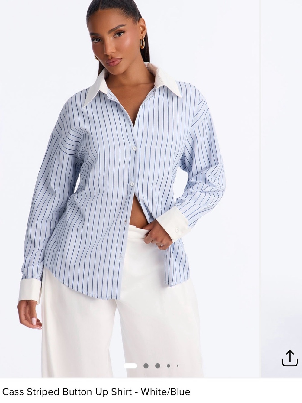 Fashion Nova Cass Striped Button-Up Shirt - Blue & White